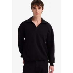 Defacto G6475AXBK81 Siyah Boxy Fit Polo Yaka Sweatshirt