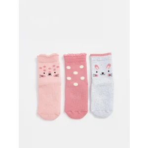 LCW baby Pembe Baskılı Kız Bebek Soket Çorap 3lü