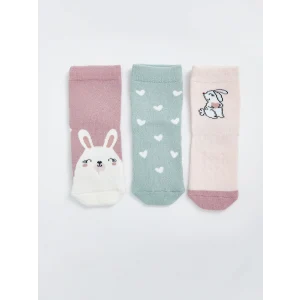 LCW baby Pembe Baskılı Kız Bebek Soket Çorap 3lü