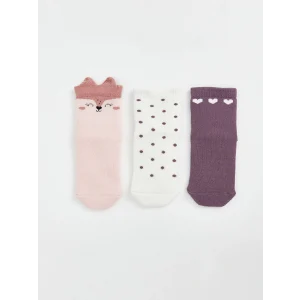 LCW baby Pembe Baskılı Kız Bebek Soket Çorap 3lü
