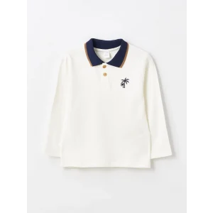 LCW Kids Ekru Polo Yaka Uzun Kollu Baskılı Erkek Bebek Tişört