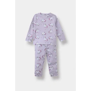 Defacto F0632A5PR306 Mor Kız Bebek Pijama Takımı Unicorn Baskılı Uzun Kollu Üst Uzun Alt