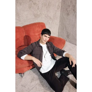 Defacto F1619AXBN337 Kahve Regular Fit Fitilli Kadife Uzun Kollu Gömlek