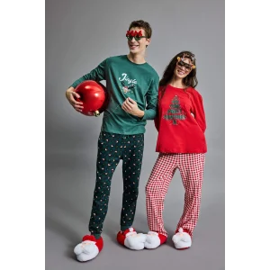 Defacto G0232AXRD256 Kırmızı Yılbaşı Temalı Regular Fit Uzun Kollu Üst Uzun Alt