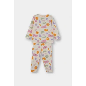 Defacto F0635A5ER233 Ekru Kız Bebek Pijama Takımı Desenli Uzun Kollu Üst Uzun Alt