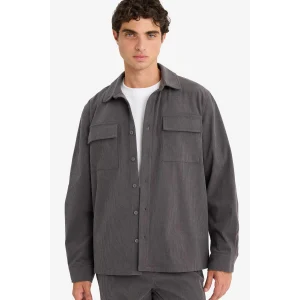 Defacto F1619AXAR104 Antrasit Regular Fit Fitilli Kadife Uzun Kollu Gömlek