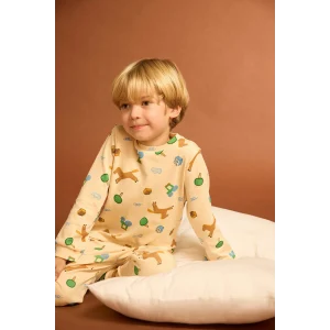 Defacto F0531A5BG792 Bej Erkek Bebek Pijama Takımı Desenli Uzun Kollu Üst Uzun Alt