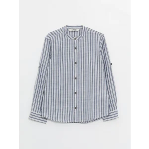 LCW Kids Lacivert Hakim Yaka Çizgili Uzun Kollu Erkek Çocuk Gömlek