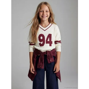 LCW Kids Ekru V Yaka Kız Çocuk Triko Kazak