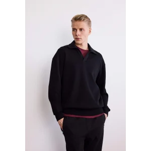 Defacto G6475AXBK81 Siyah Boxy Fit Polo Yaka Sweatshirt