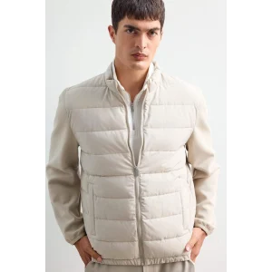 Defacto D7532AXBG766 Bej Su İtici Rüzgar Geçirmez Slim Fit Dar Kesim Astarlı Fermuarlı Cepli Mont