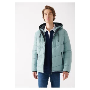 010419-70118 Mavi Kapüşonlu Şişme Mont Regular Fit / Normal Kesim