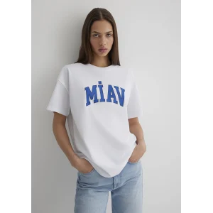 1612457-620 Miav Baskılı Beyaz Tişört