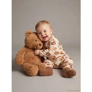 LCW baby Ekru Ayıcık Baskılı Erkek Bebek Sweatshirt ve Eşofman Altı