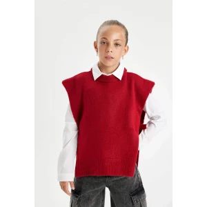 Defacto C9660A8RD63 Kırmızı Kız Çocuk Kırmızı Bisiklet Yaka Basic Düz Triko Süveter