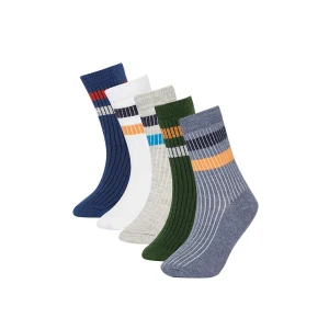 Defacto V8199A6KR1 Çok Renkli Erkek Çocuk 5li Pamuklu Çember Desenli Uzun Çorap