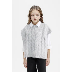 Defacto C9659A8GR28 Gri Kız Çocuk Bisiklet Yaka Saç Örgüsü Desenli Triko Süveter