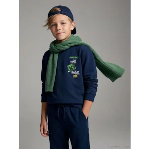 LCW Kids Lacivert Bisiklet Yaka Minecraft Baskılı Erkek Çocuk Kalın Sweatshirt