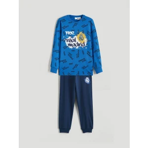 LCW Kids Mavi Bisiklet Yaka Real Madrid Baskılı Erkek Çocuk Pijama Takımı