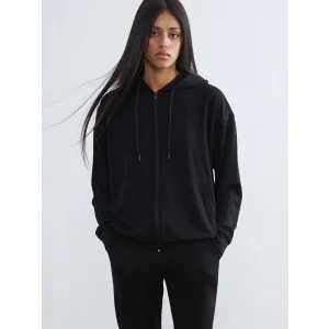 KOOR SPORT Siyah Kapüşonlu Soft Touch Kadın Fermuarlı Sweatshirt