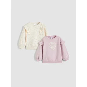 LCW Kids Lila Bisiklet Yaka Baskılı Kız Çocuk Sweatshirt 2li