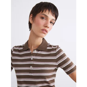 LCW Vision Karışık Polo Yaka Çizgili Kadın Tişört