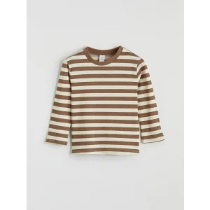 LCW baby Ekru Bisiklet Yaka Çizgili Erkek Bebek Tişört