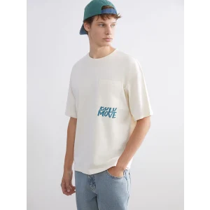 XSIDE Ekru Bisiklet Yaka Baskılı Penye Erkek Tişört