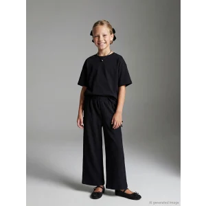 LCW Kids Siyah Beli Lastikli Fiyonk Detaylı Kız Çocuk Pantolon