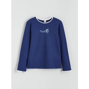 LCW Kids Lacivert Bisiklet Yaka Baskılı Kız Çocuk Tişört