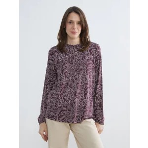 LCW Grace Mürdüm Fırfırlı Dik Yaka Desenli Bluz