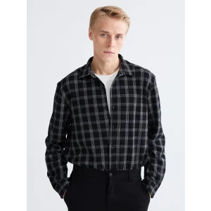 LCW Vision Siyah Regular Fit Uzun Kollu Ekose Armürlü Erkek Gömlek