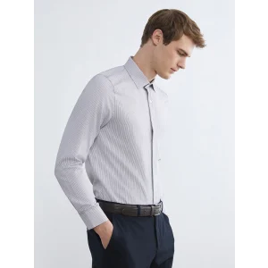 LCWAIKIKI Classic Antrasit Slim Fit Uzun Kollu Çizgili Erkek Gömlek