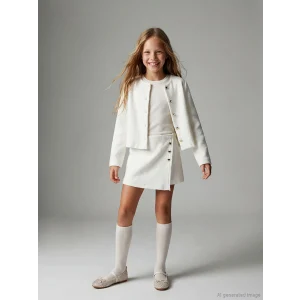 LCW Kids Ekru Beli Lastikli Kız Çocuk Tüvit Şort Etek