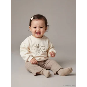 LCW baby Bej Baskılız Kız Bebek Sweatshirt ve Pantolon Takım