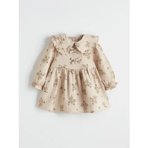 LCW baby Bej Bebe Yaka Çiçekli Kız Bebek Müslin Elbise