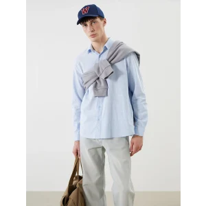 XSIDE Mavi Regular Fit Uzun Kollu Keten Karışımlı Erkek Gömlek