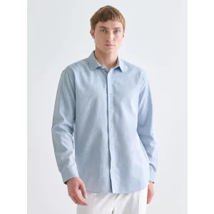LCW Vision Mavi Regular Fit Uzun Kollu Armürlü Erkek Gömlek