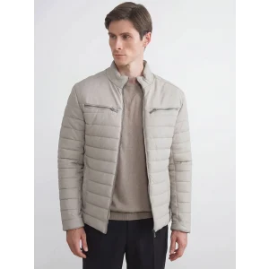 LCW Vision Bej Slim Fit Dik Yaka Erkek Deri Görünümlü Mont