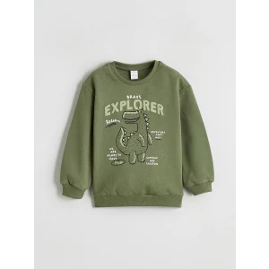 LCW baby Haki Dinozor Baskılı Erkek Bebek Sweatshirt