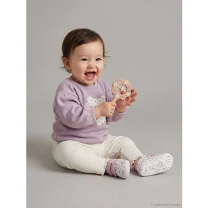 LCW baby Lila Bisiklet Yaka Çiçekli Kız Bebek Sweatshirt ve Tayt