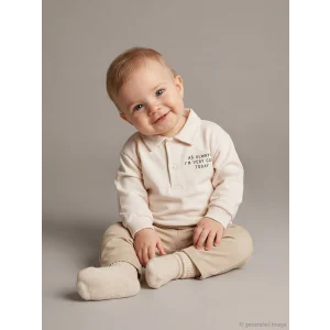 LCW baby Bej Polo Yaka Erkek Bebek Sweatshirt ve Pantolon