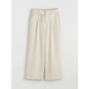 LCW Kids Bej Çizgili Pileli Kız Çocuk Pantolon