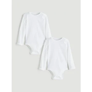 LCW baby Ekru Bisiklet Yaka Uzun Kollu Kız Bebek Çıtçıtlı Bodysuit 2li