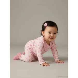 LCW baby Pembe Bisiklet Yaka Baskılı Kız Bebek Bluz ve Tayt 2li