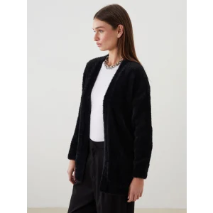 LCW Modest Siyah Şal Yaka Kadın Pelüş Triko Hırka