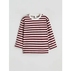 LCW baby Ekru Bisiklet Yaka Çizgili Erkek Bebek Tişört