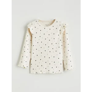 LCW baby Ekru Fırfır Detaylı Kız Bebek Tişört