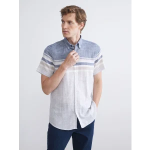 LCWAIKIKI Classic İndigo Regular Fit Kısa Kollu Çizgili Armürlü Erkek Gömlek