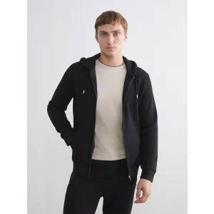 LCWAIKIKI Classic Siyah Kapüşonlu Uzun Kollu Erkek Fermuarlı Sweatshirt